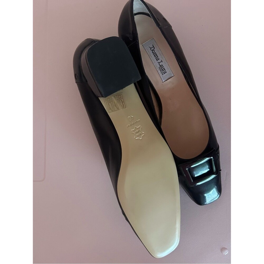 Donna Laura Venezia ItalianBlack Leather Square-Toe Loafers with Buckle